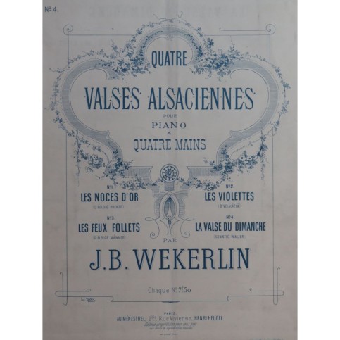 WEKERLIN J. B. La Valse du Dimanche Piano 4 mains ca1895