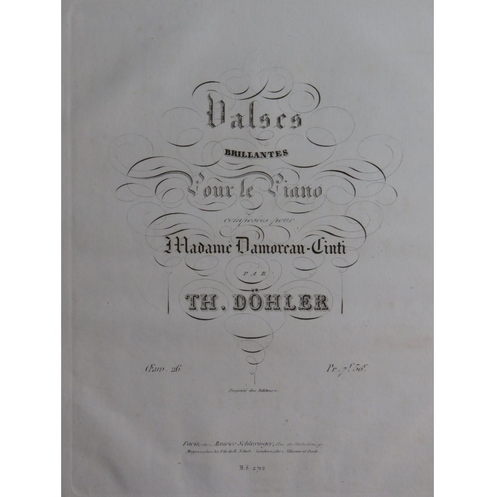 DÖHLER Théodore Valses Brillantes Piano ca1838
