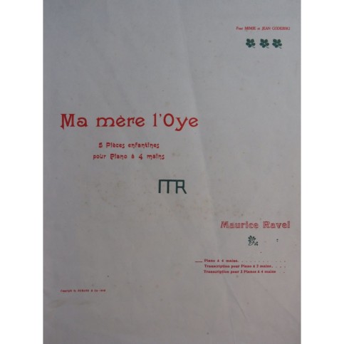 RAVEL Maurice Ma Mère l'Oye 5 pièces Piano 4 mains 1953