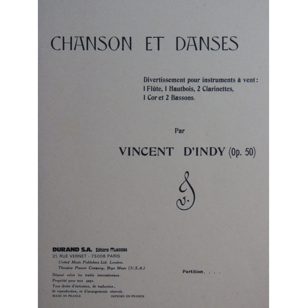 D'INDY Vincent Chanson et Danses Orchestre