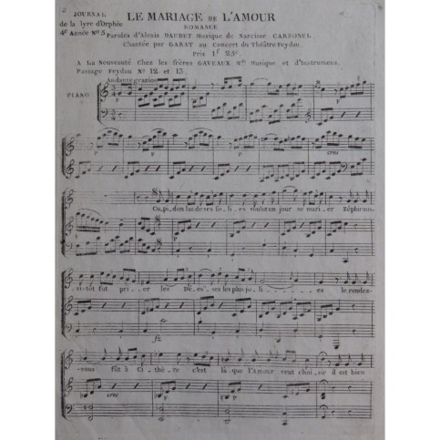 CARBONEL Narcisse Le mariage de l'amour Chant Piano ca1800