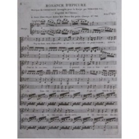 CHERUBINI Luigi Romance d'Epicure Chant Harpe ca1800