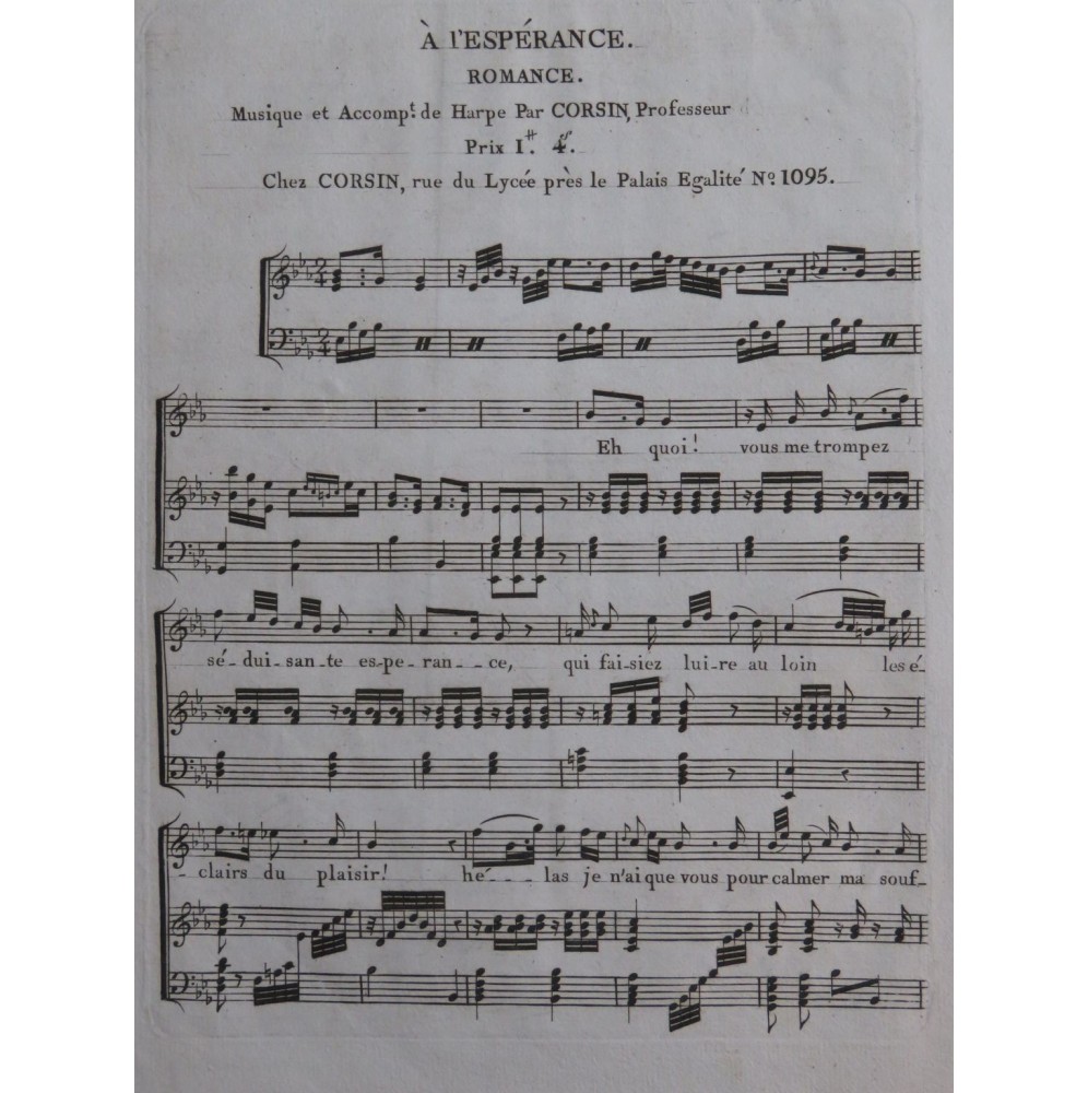 CORSIN Isidore A L'Espérance Chant Harpe ca1810
