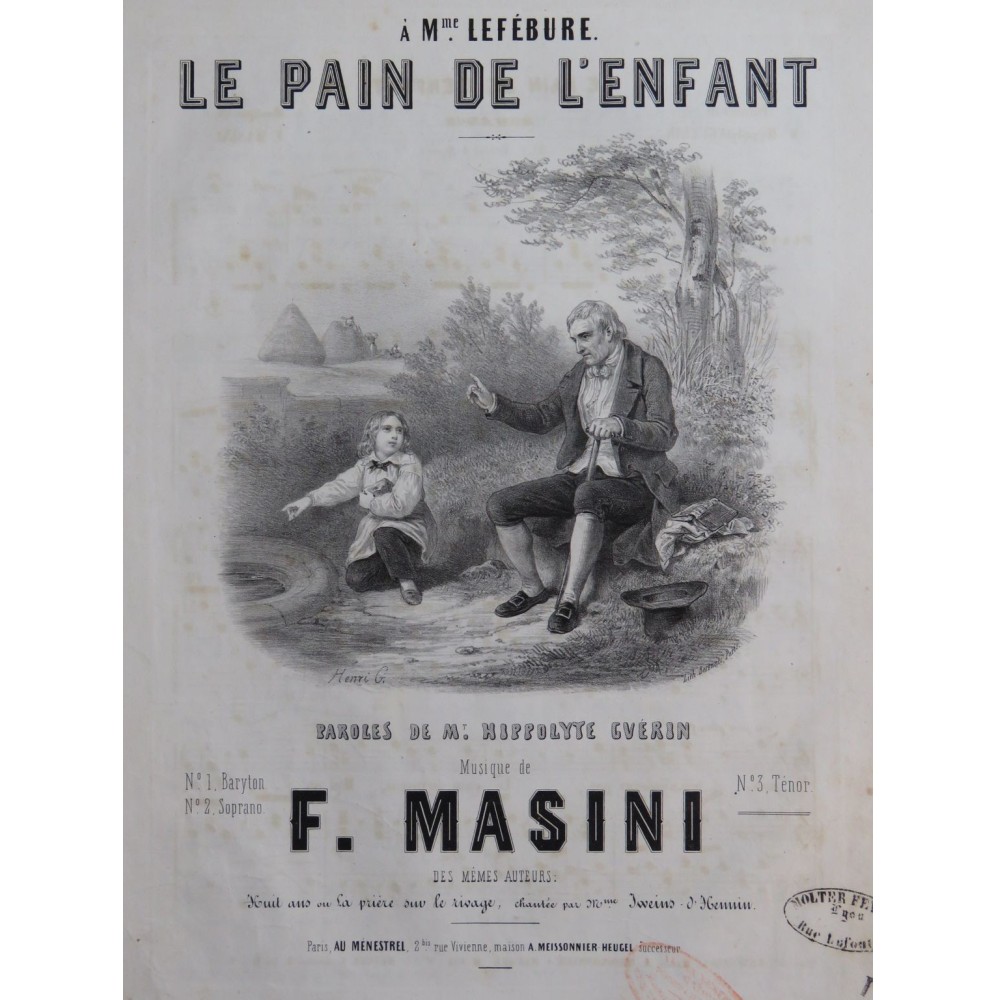 MASINI F. Le Pain de L'Enfant Chant Piano ca1840