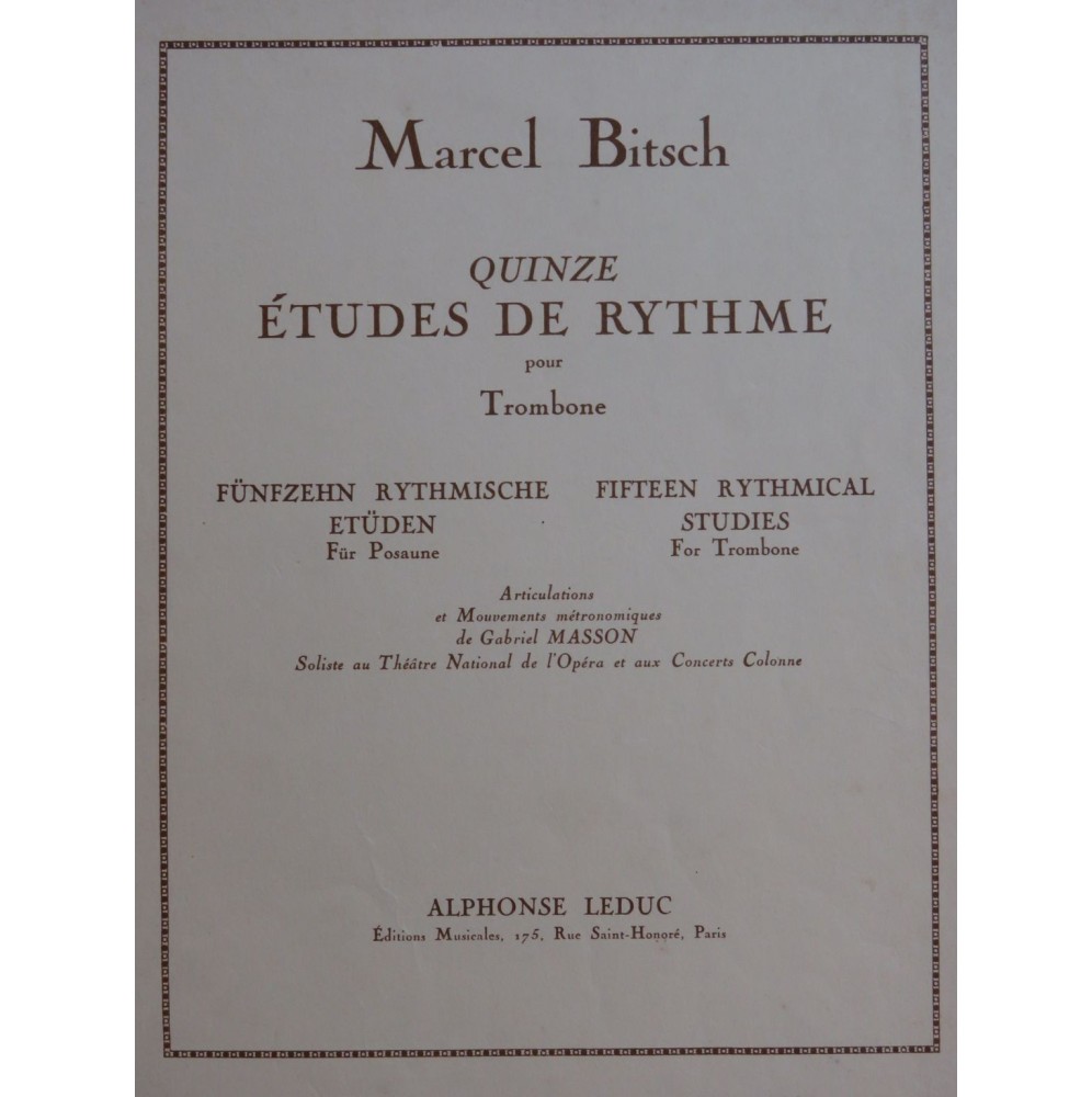BITSCH Marcel Quinze Études de Rythme Trombone 1956