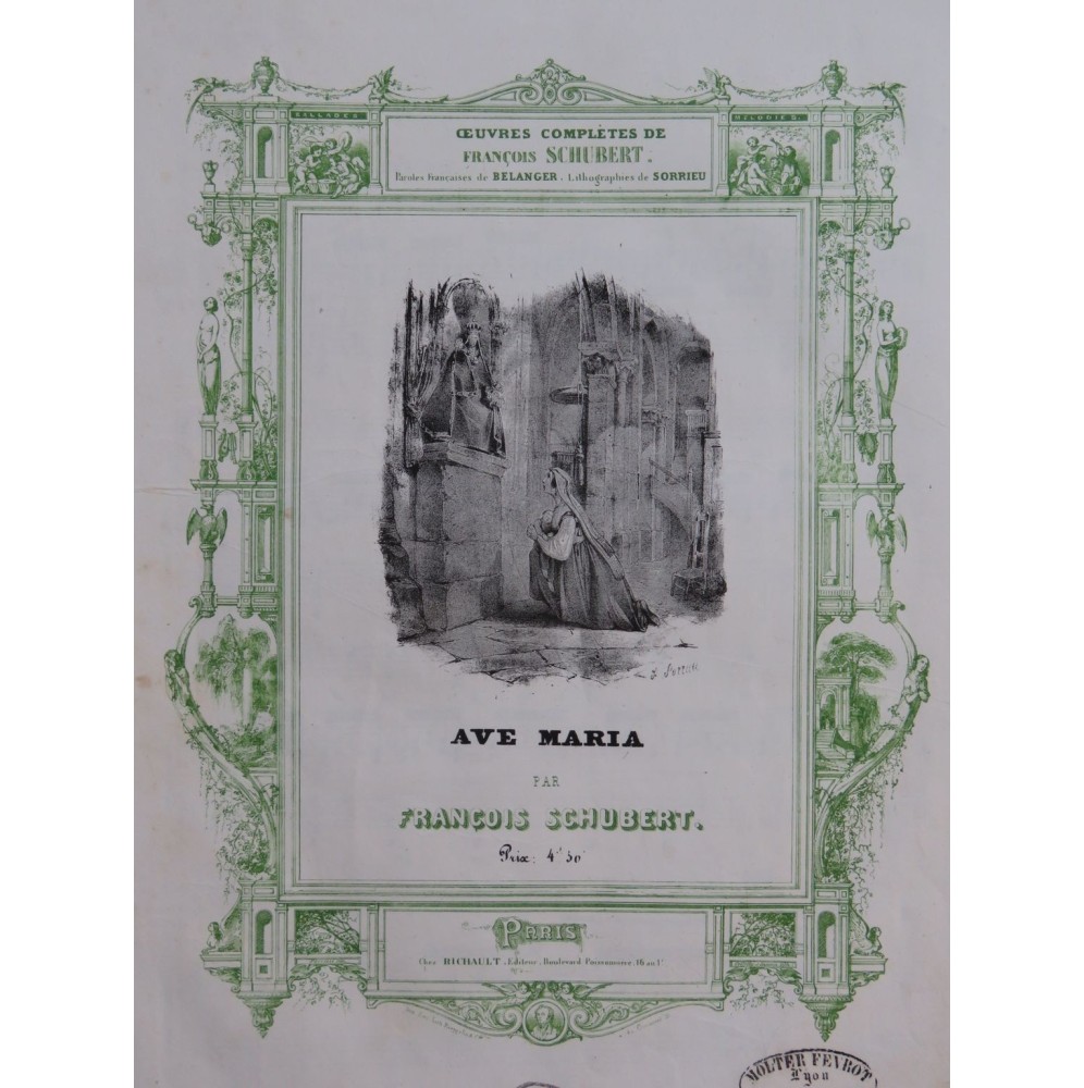 SCHUBERT Franz Ave Maria Chant Piano ca1835