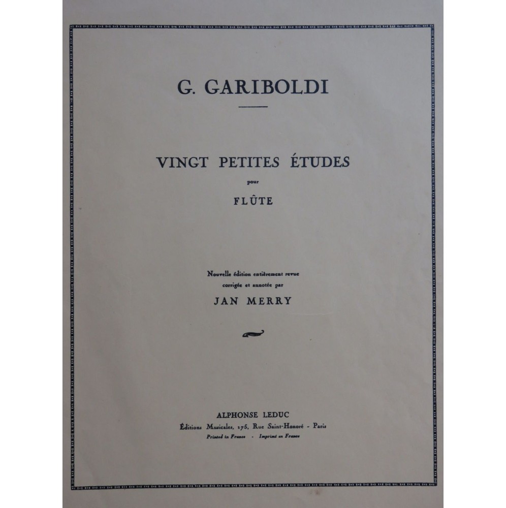GARIBOLDI Giuseppe Vingt Petites Études Flûte 1962