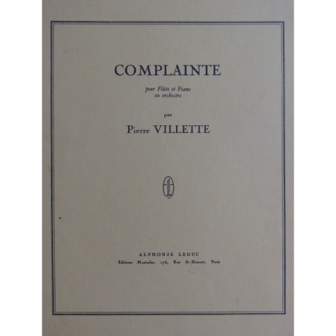 VILLETTE Pierre Complainte Piano Flûte 1954