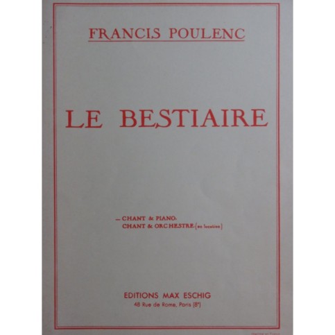 POULENC Francis Le Bestiaire Chant Piano