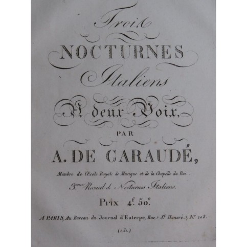 DE GARAUDÉ Alexis Trois Nocturnes Italiens Chant Piano ou Harpe ca1810