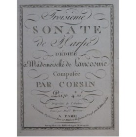 CORSIN Isidore Sonate No 3 Violon Harpe ca1800