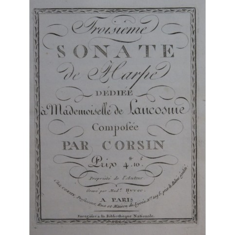 CORSIN Isidore Sonate No 3 Violon Harpe ca1800