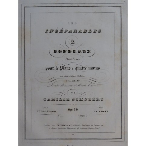 SCHUBERT Camille Elexir d'Amore Piano 4 mains ca1840