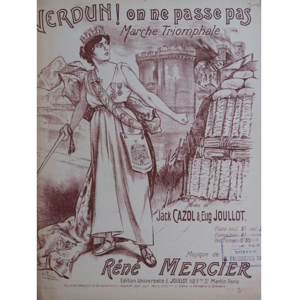 MERCIER René Verdun ! On ne passe pas Chant Piano 1916