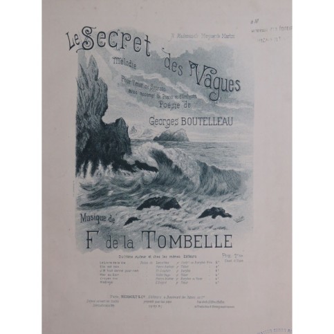 DE LA TOMBELLE F. Le Secret des Vagues Chant Piano 1889