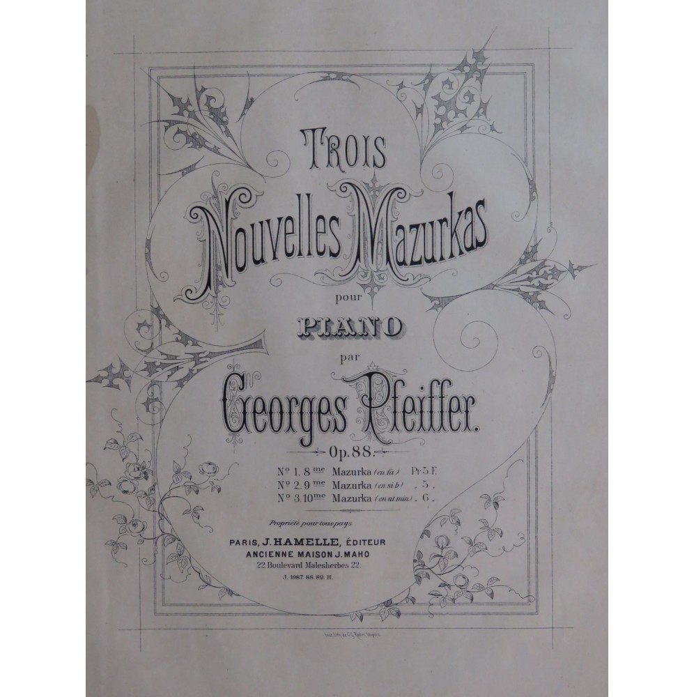 PFEIFFER Georges Mazurka No 9 op 88 No 2 Piano ca1885