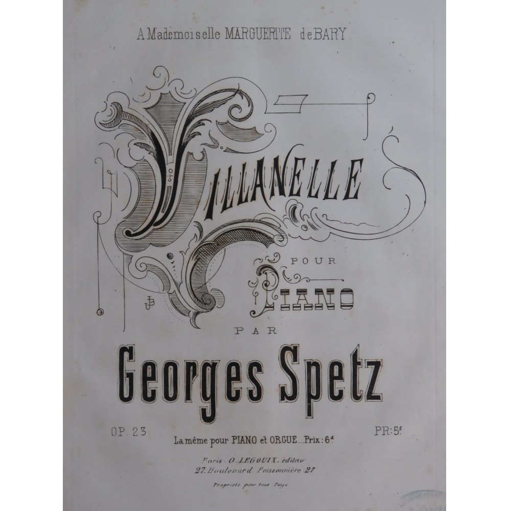 SPETZ Georges Villanelle op 23 Piano ca1880