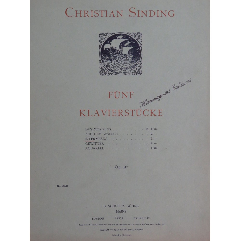 SINDING Christian Intermezzo Piano 1909