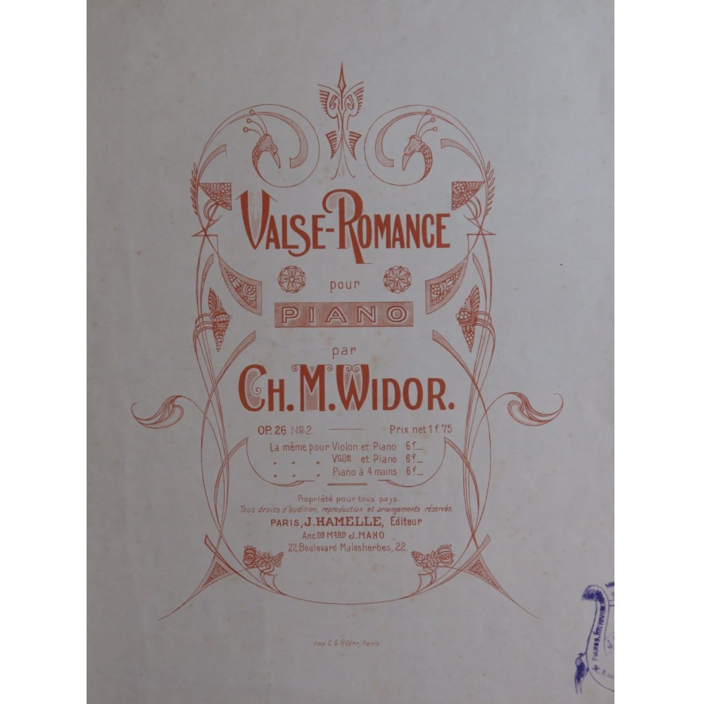 WIDOR Ch. M. Valse Romance op 26 No 2 Piano