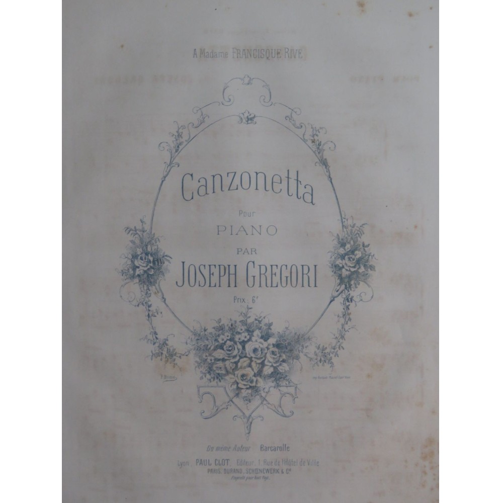 GREGORI Joseph Canzonetta Piano XIXe siècle