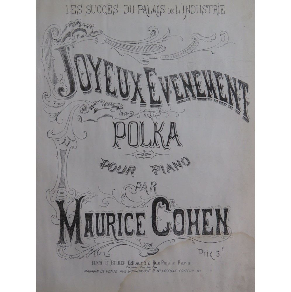 COHEN Maurice Joyeux Evènement Piano XIXe siècle