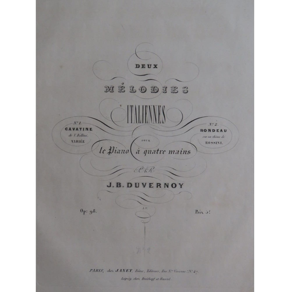 DUVERNOY J. B. Rondeau sur un Thème de Rossini Piano 4 mains XIXe