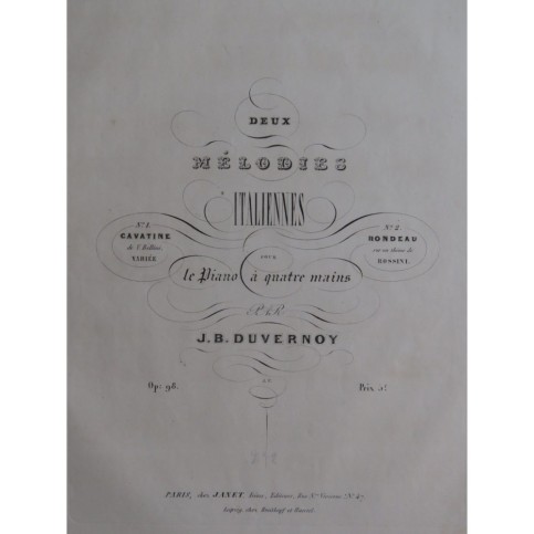 DUVERNOY J. B. Rondeau sur un Thème de Rossini Piano 4 mains XIXe