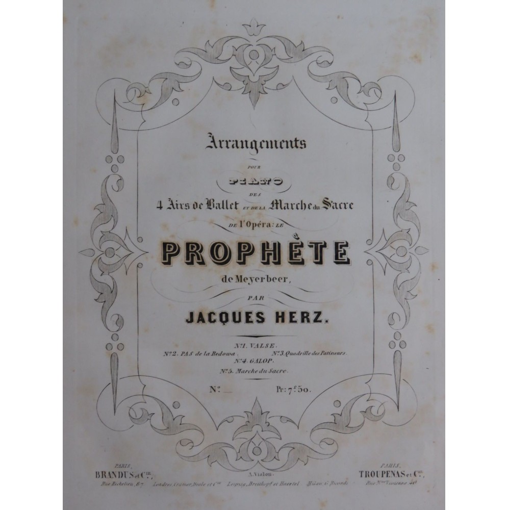 HERZ Jacques La Marche du Sacre Le Prophète Meyerbeer Piano ca1850