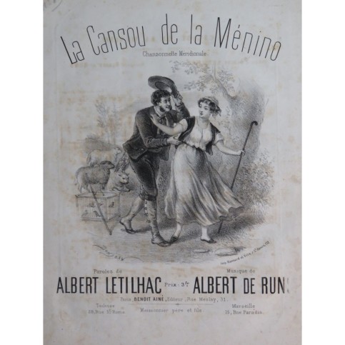 DE RUNS Albert La Cansou de la Ménino Chant Piano ca1850