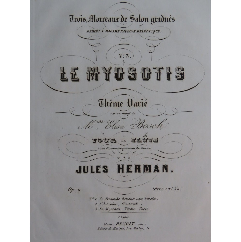 HERMAN Jules Le Myosotis op 9 Flûte Piano ca1860