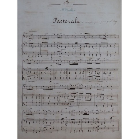 DALLIER Henri Pastorale Manuscrit Piano Flûte