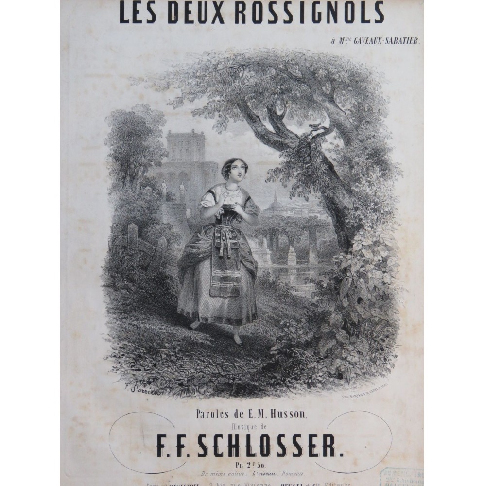 SCHLOSSER F. F. Les Deux Rossignols Chant Piano ca1850