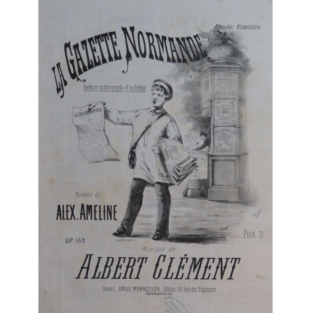 CLÉMENT Albert La Gazette Normande Chant Piano XIXe siècle