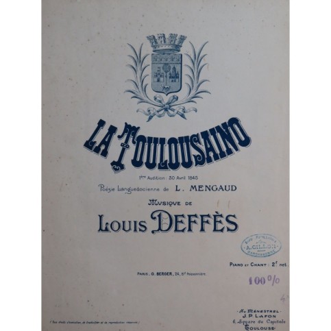 DEFFÈS Louis La Toulousaino Chant Piano