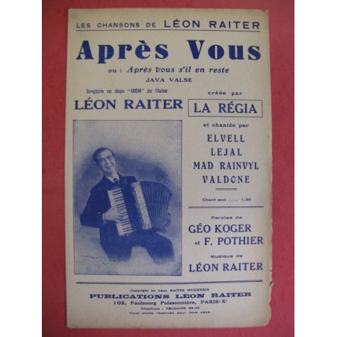 Après vous s'il en reste Léon Raiter 1931