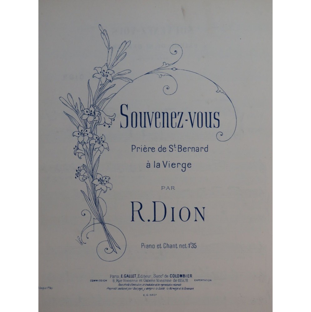 DION R. Souvenez-vous Chant Piano ca1900