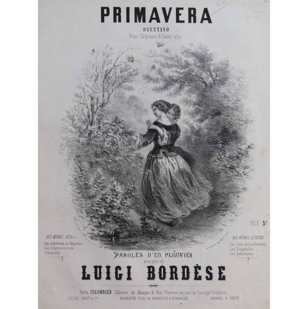 BORDÈSE Luigi Primavera Chant Piano ca1855