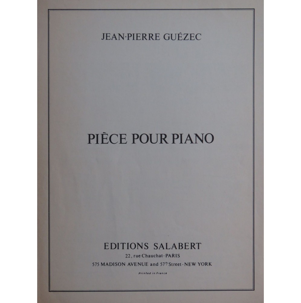 GUÉZEC Jean-Pierre Pièce pour Piano Piano 1973