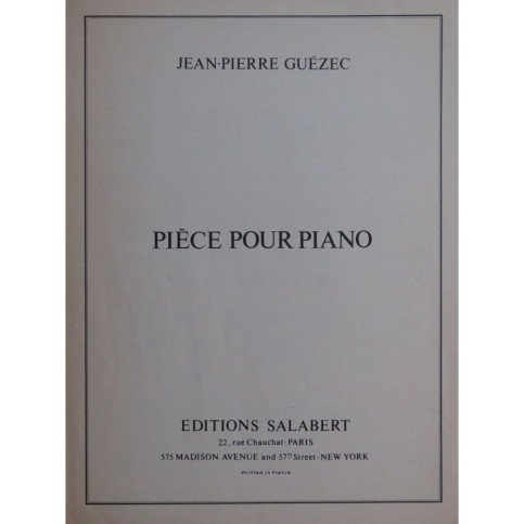 GUÉZEC Jean-Pierre Pièce pour Piano Piano 1973