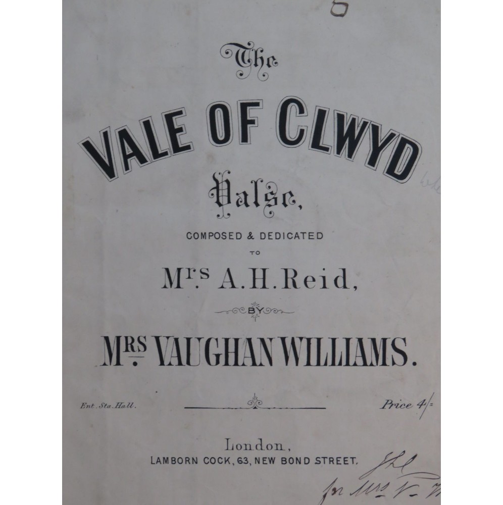 VAUGHAN WILLIAMS Ralph The Vale of Clwyd Valse Chant Piano ca1875