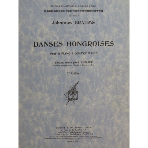 BRAHMS Johannes Danses Hongroises Cahier No 1 Piano 4 mains 1950