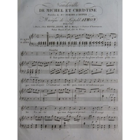 AIMON Léopold Vaudeville de Michel et Christine Chant Piano ou Harpe ca1820