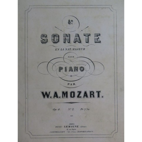 MOZART W. A. Sonate No 8 op 6 Piano ca1860