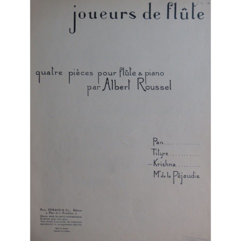 ROUSSEL Albert Joueurs de flûte Krishna Piano Flûte 1955