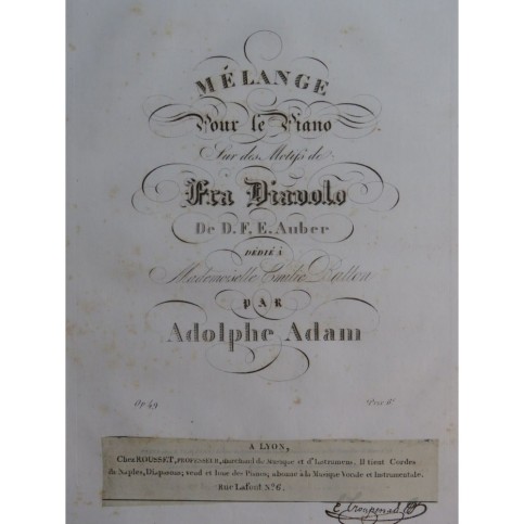 ADAM Adolphe Mélange sur Fra Diavolo Auber op 49 Piano ca1830