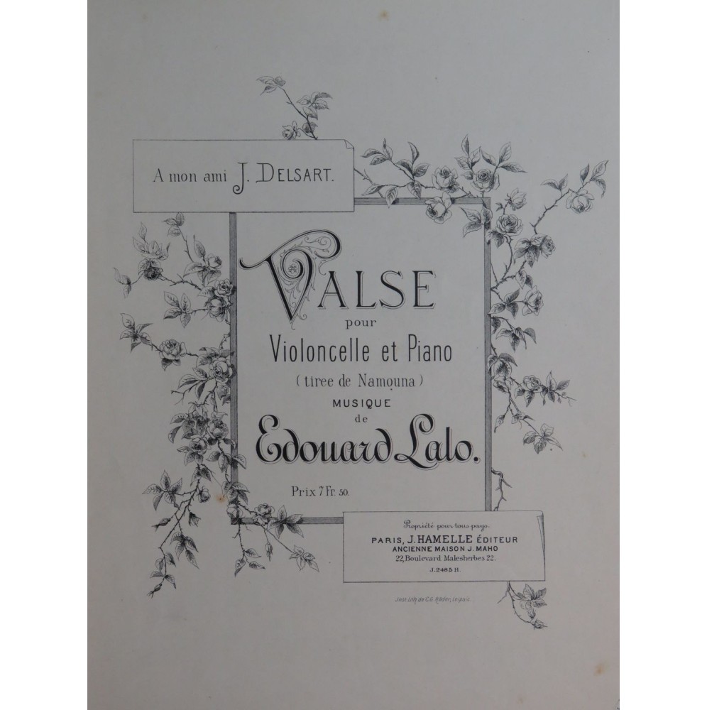 LALO Edouard Valse Piano Violoncelle ca1885