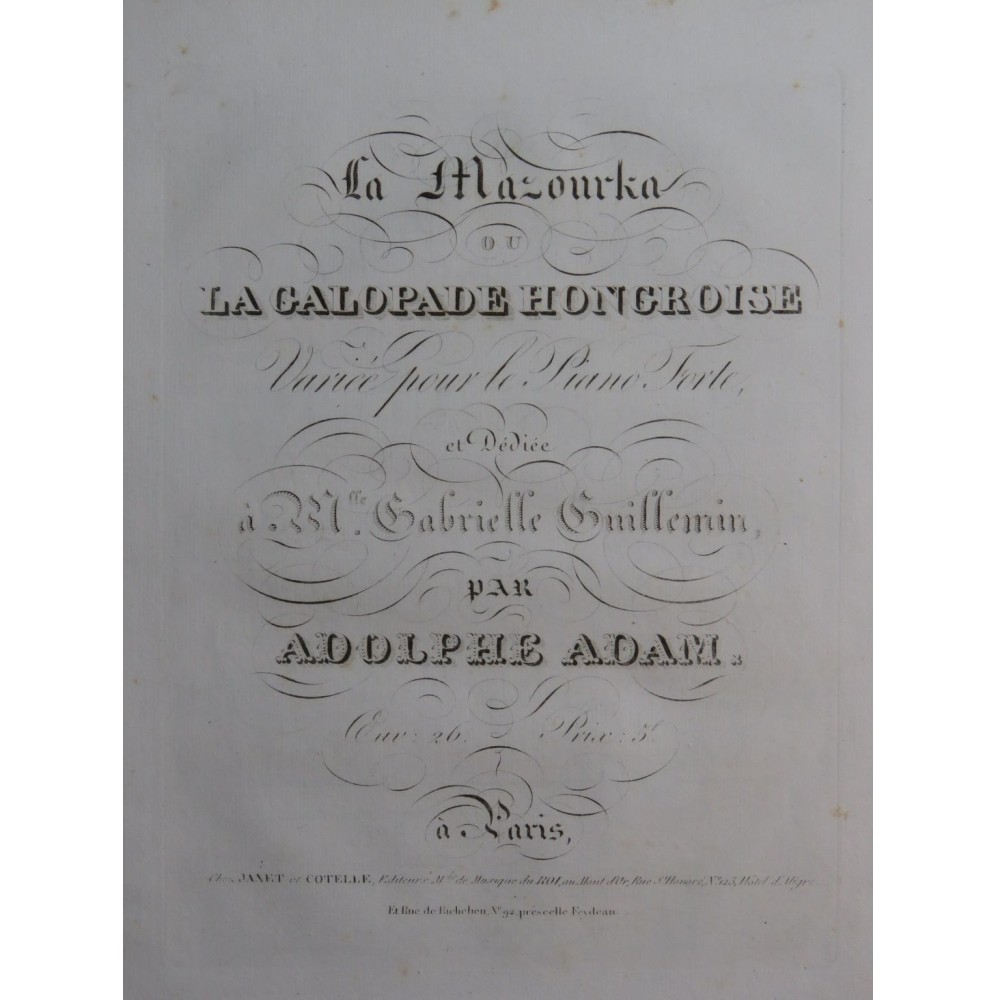 ADAM Adolphe La Galopade Hongroise Piano ca1830