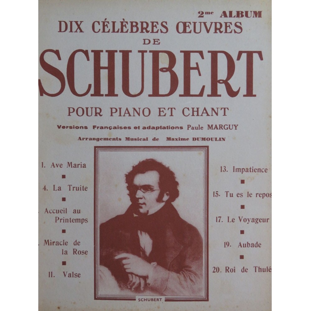 SCHUBERT Franz Dix Célèbres Oeuvres Chant Piano 1937