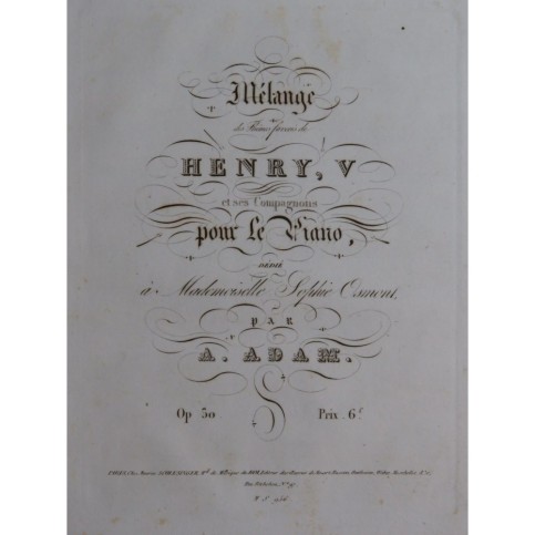 ADAM Adolphe Mélange sur Henry V op 50 Piano ca1830