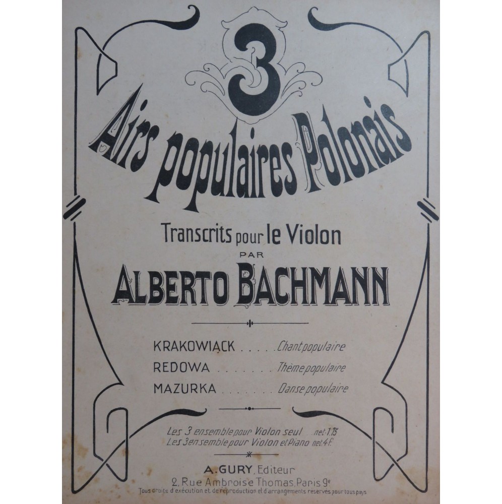 BACHMANN Alberto 3 Airs populaires Polonais Piano Violon